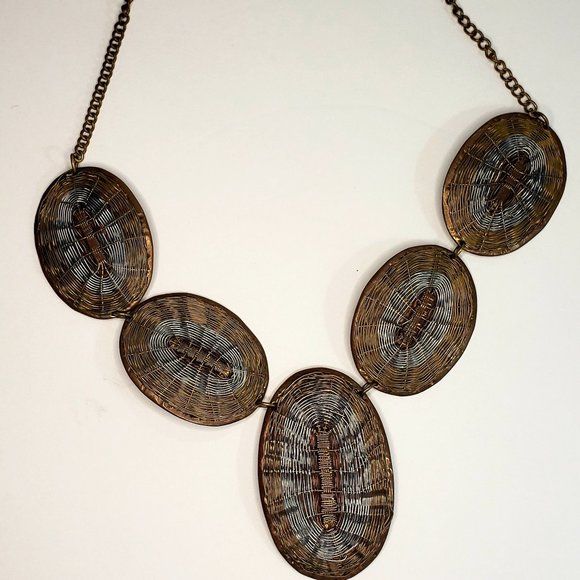 Artisan Bronze & Silver Tone Basketweave Necklace - Picture 4 of 10